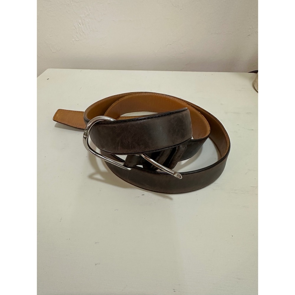 Polo Ralph Lauren Mens Brown Italian Leather Belt Silver Buckle 2110695-210